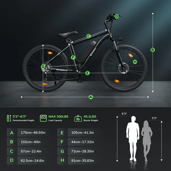 isinwheel M10 Electric Bike for Adults with 500W Motor, 20mph Max Speed, 374.4WH Removable Battery Ebike, 26 Electric Mountain Bike with 35-Speed and Front Suspension (Black) - Image 3