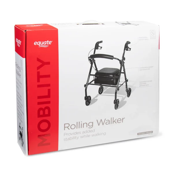 Equate Rolling Walker for Seniors, Rollator with Seat and Wheels, Black, 350 lb Capacity - Image 5