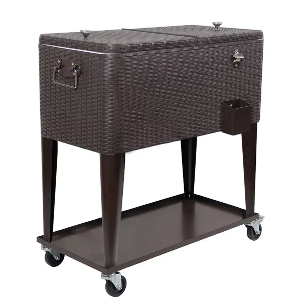 Home Aesthetics 80 Quart Qt Rolling Cooler Ice Chest  Beverage Cart, Dark Brown - Image 8