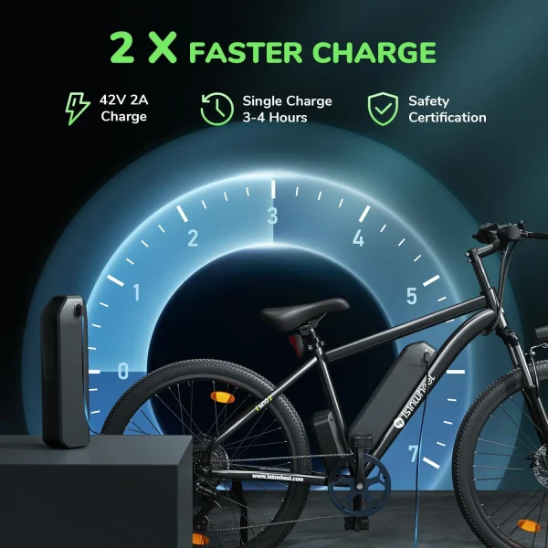 isinwheel M10 Electric Bike for Adults with 500W Motor, 20mph Max Speed, 374.4WH Removable Battery Ebike, 26 Electric Mountain Bike with 35-Speed and Front Suspension (Black) - Image 4