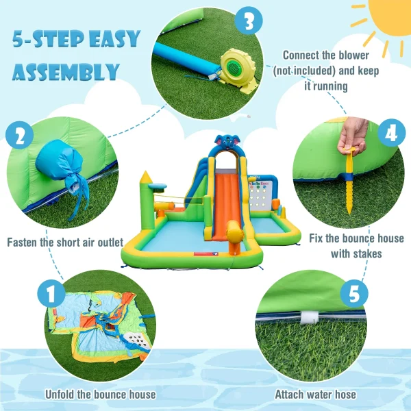 Topbuy Inflatable Water Slide 9-in-1 Blow-up Water Park for Kids with Splash Pool Climbing Wall Water Guns Basketball Toss - Image 5