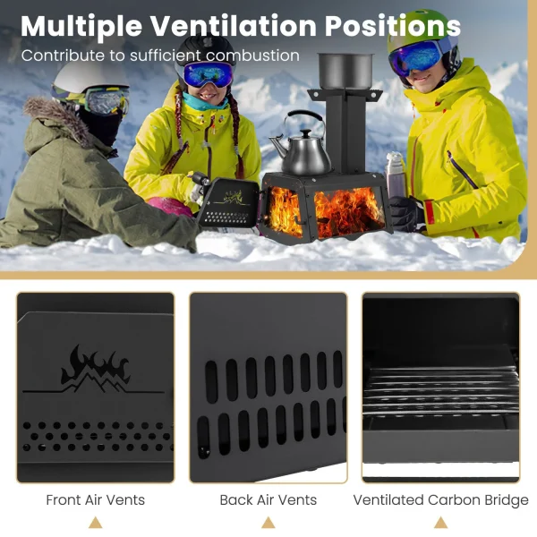 Heavy Duty Portable Wood Burning Stove Carbon Steel for Outdoor w/ 2 Cooking Options - Image 3