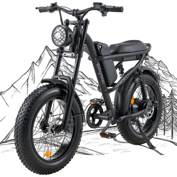 Riding'times 1500W Winter Moped Style Ebike, 20 Inch Fat Tire Electric Bike, Up to 28MPH & 75 Miles, 6-Layer Full Suspension, 15.6AH Removable Battery, Mountain Snow E Bike