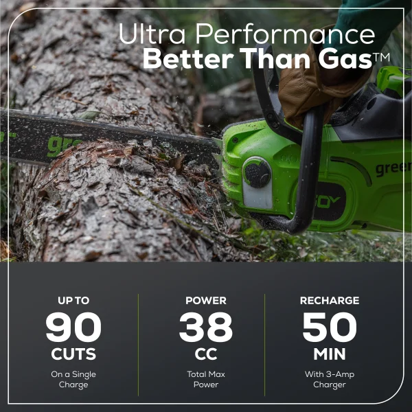 Greenworks 60V 16 1.5kW Brushless Chainsaw with 2.5 Ah Battery & 3 Amp Charger 2028602 - Image 4