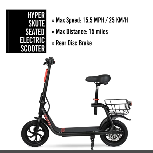 Hyper 36V Skute Commute 12 Seated Electric Scooter with Basket, 250W Motor, 13 Years+, Max Speed 15mph - Image 4