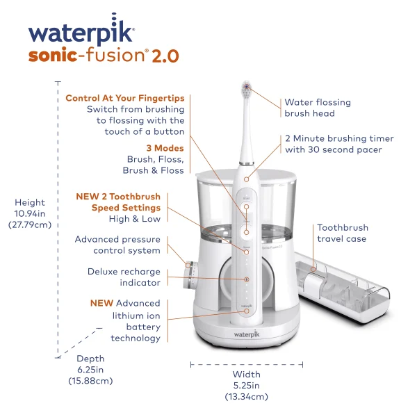 Waterpik Sonic-Fusion 2.0 Flossing Electric Toothbrush Set, 5 Brush Heads, White - Image 9