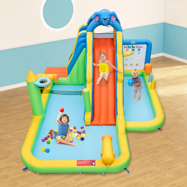 Topbuy Inflatable Water Slide 9-in-1 Blow-up Water Park for Kids with Splash Pool Climbing Wall Water Guns Basketball Toss - Image 3
