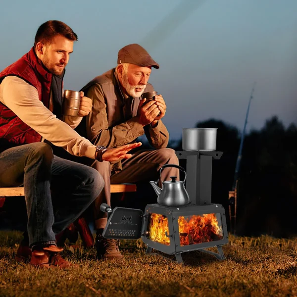 Heavy Duty Portable Wood Burning Stove Carbon Steel for Outdoor w/ 2 Cooking Options - Image 2