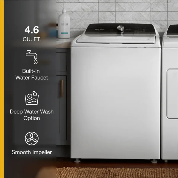 Whirlpool WTW5010LW 4.6 Cu. Ft. White Top Load Impeller Washer with Built-In Faucet - Image 3