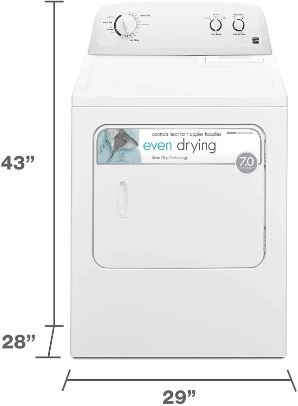 Kenmore Electric Dryer with SmartDry/Wrinkle Guard, 7 Cu. ft. Capacity, White, 43H x 29W x 28D - Image 2
