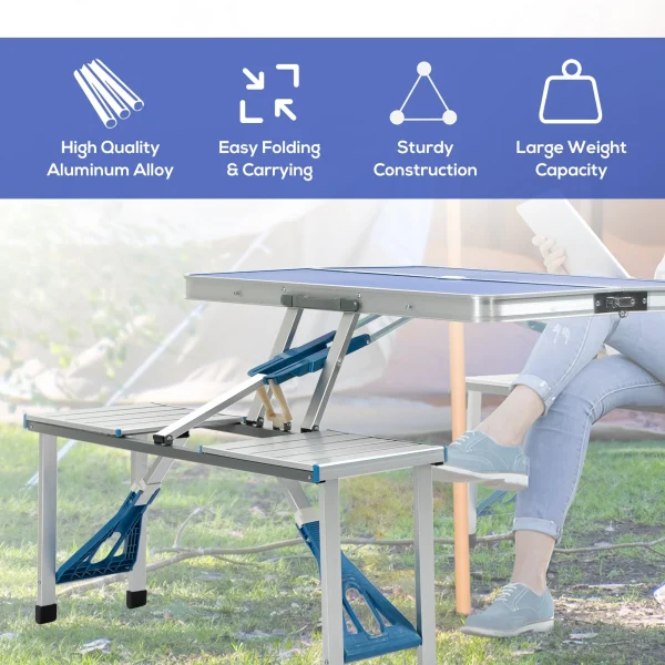 Heavy Duty Outdoor Folding Aluminum Picnic Table with 4 Seats and Portable Case - Image 8