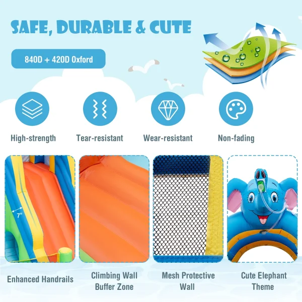 Topbuy Inflatable Water Slide 9-in-1 Blow-up Water Park for Kids with Splash Pool Climbing Wall Water Guns Basketball Toss with 750W Blower - Image 8
