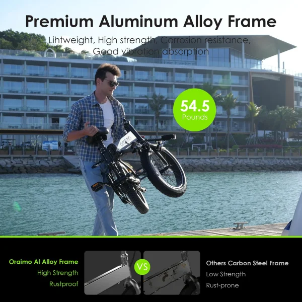Oraimo Folding Electric Bike for Adults, 750W Brushless Motor(Peak 1000W), 48V 12Ah Hidden Battery Up to 50 Miles, 3.5H Fast Charge, 20 Fat Tire Ebike, 7 Speed Gear (Magic Gray, Standard) - Image 5