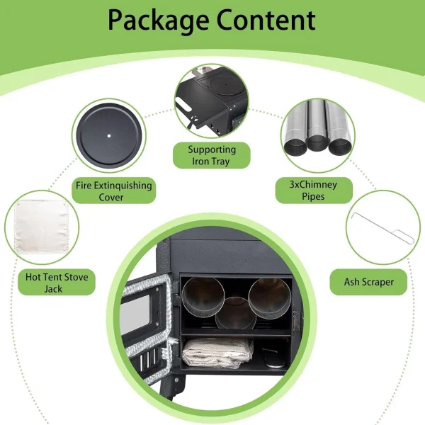 Outdoor Portable Wood Burning Stove Adjustable Air Vent with Pipes for Vented Tent Cooking - Image 5