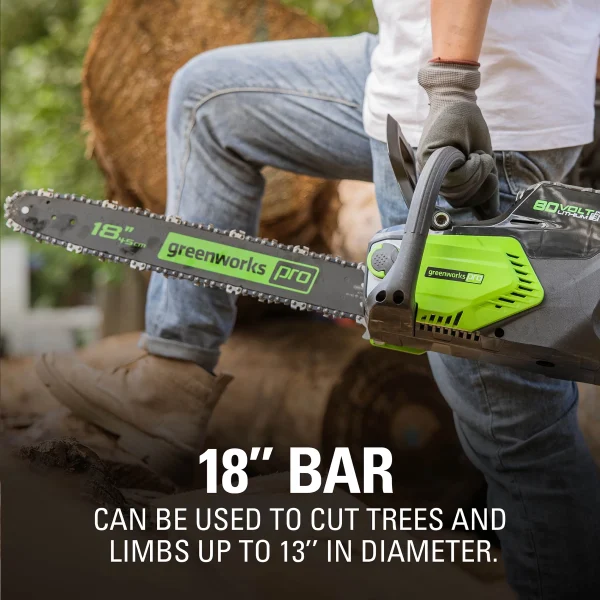 Discontinued - Greenworks 80V 18-inch Cordless Brushless Chainsaw Kit with 2.0 Ah Battery & Charger, 2004602 - Image 10
