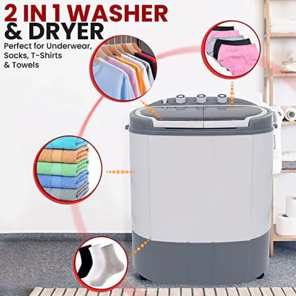 Pyle Pure Clean 110 Volt 2 in 1 Compact and Portable Washer and Dryer, Gray - Image 6