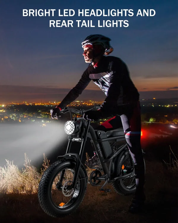 Riding'times 1500W Winter Moped Style Ebike, 20 Inch Fat Tire Electric Bike, Up to 28MPH & 75 Miles, 6-Layer Full Suspension, 15.6AH Removable Battery, Mountain Snow E Bike - Image 5