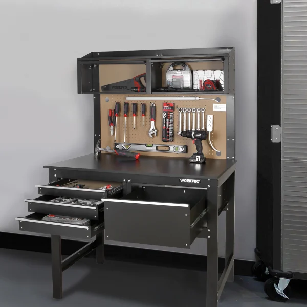 WORKPRO 2-in-1 48-inch Workbench and Cabinet Combo with Light, Steel, Wood - Image 8