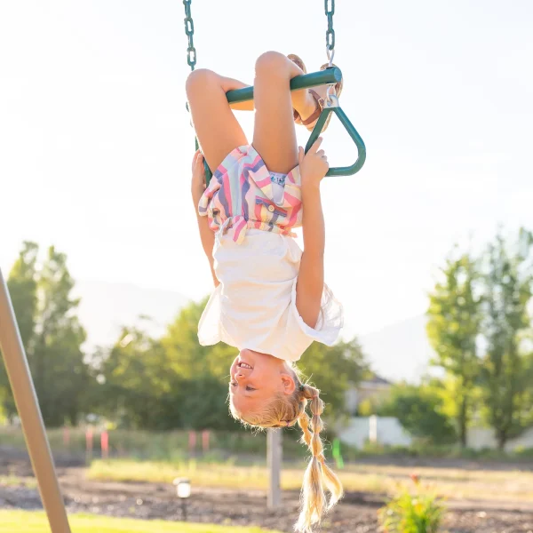 Lifetime Kid's Metal Swing Set with 2 Belt Swings and Trapeze Bar - 9 feet (91137) - Image 7