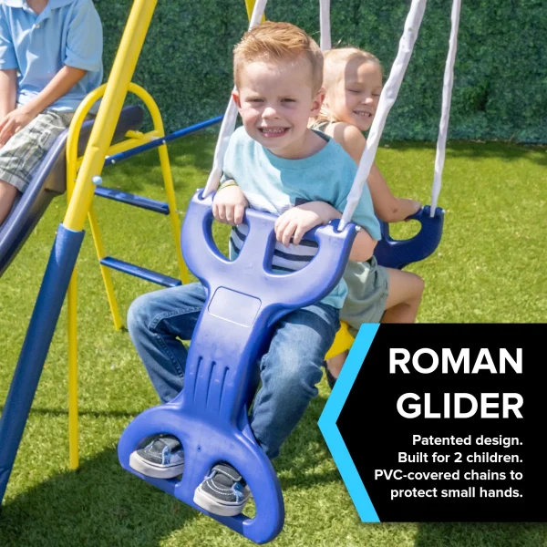 Sportspower Super Star Metal Swing Set with Saucer Swing, Glider Swing, Lifetime Warranty on Blow Molded Slide, and Bonus Anchor Kit - Image 4