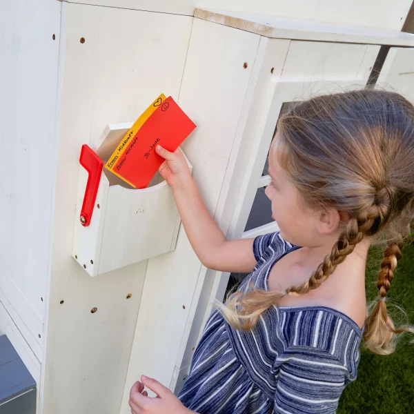 KidKraft Modern Outdoor Wooden Playhouse with Picnic Table, Mailbox & Outdoor Grill, White - Image 7