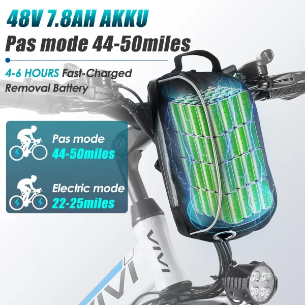 Vivi M026TGB 26 Electric Bike for Adults, Folding Mountain Bike with 500W Motor, 48V Removable Lithium-Ion Battery, 21 Speed, 20MPH, Up to 50 Miles, Dual Shock Absorber - Image 8