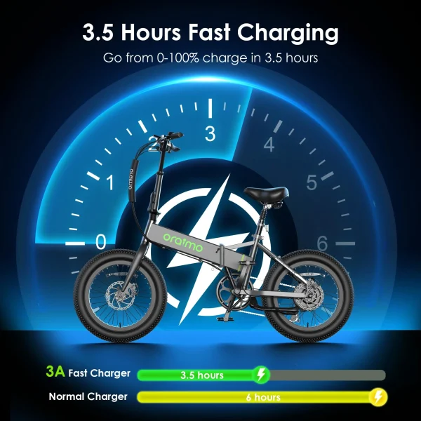 Oraimo Folding Electric Bike for Adults, 750W Brushless Motor(Peak 1000W), 48V 12Ah Hidden Battery Up to 50 Miles, 3.5H Fast Charge, 20 Fat Tire Ebike, 7 Speed Gear (Magic Gray, Standard) - Image 6