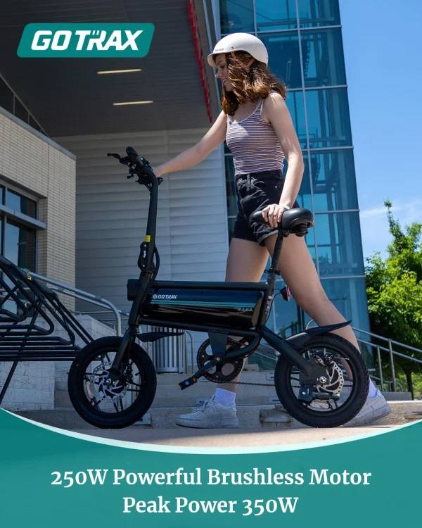 Gotrax Nano 14 Folding Electric Bike, Max Range 25Miles(Pedal-Assist) & Max Speed 15.5Mph, Power by 250W Motor, Adjustable Seat & Dual Fenders, Commuter Electric Bicycle for Adults/Teens White - Image 5