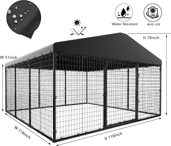 ALAULM Large Heavy Duty Outdoor Dog Kennel, Galvanized Steel Dog Kennel Fence with Roof and Double Safety Locks - Image 4