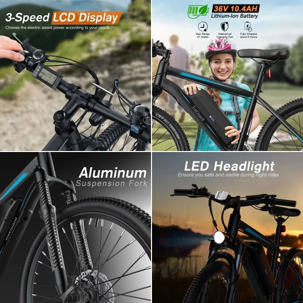 TotGuard Adult Electric Mountain Bike, 350W Motor, 36V 374.4Ah Lithium-Ion Battery, 26 Aluminum Alloy Frame, 21-Speed Shimano Transmission, Front Suspension, Dual Disc Brakes, 4 Working Modes - Image 5