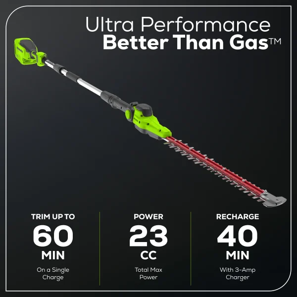 Greenworks 60V 20 Pole Hedge Trimmer with 2.0 Ah Battery & 3 Amp Charger 2307502 - Image 4