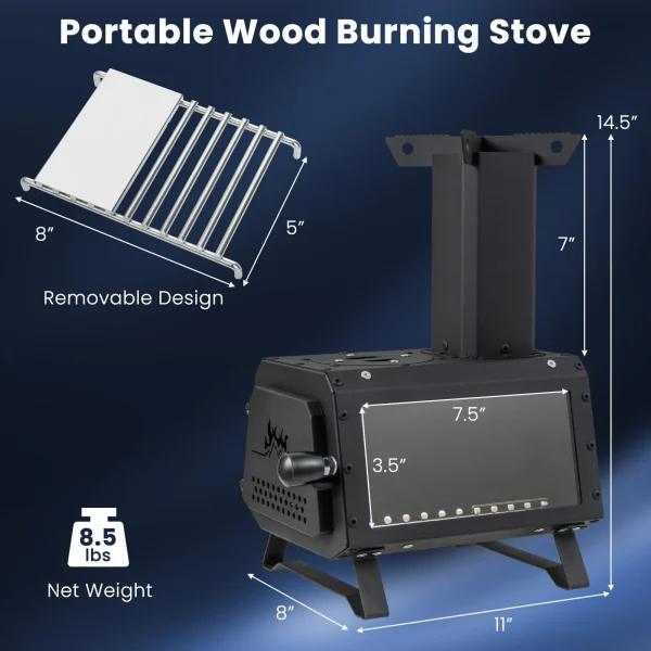 Heavy Duty Portable Wood Burning Stove Carbon Steel for Outdoor w/ 2 Cooking Options - Image 6