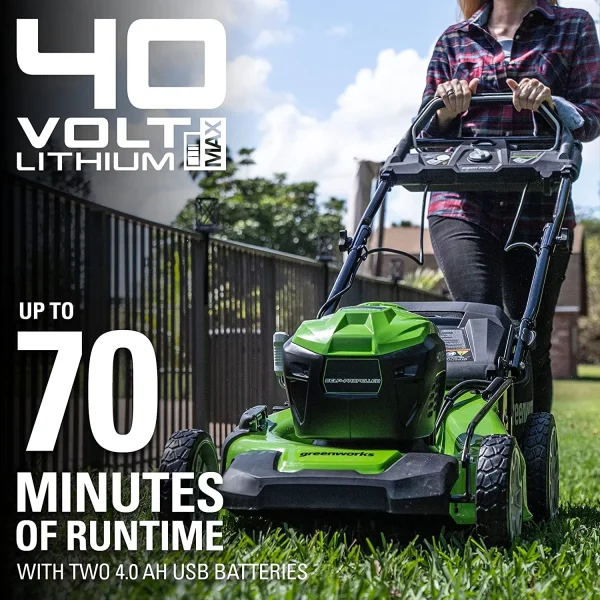 Greenworks 40V 21 Brushless (Smart Pace) Self-Propelled Lawn Mower, 2 x 4Ah USB (Power Bank) Batteries and Charger Included MO 21 Mower (2 x 4.0Ah) - Image 3