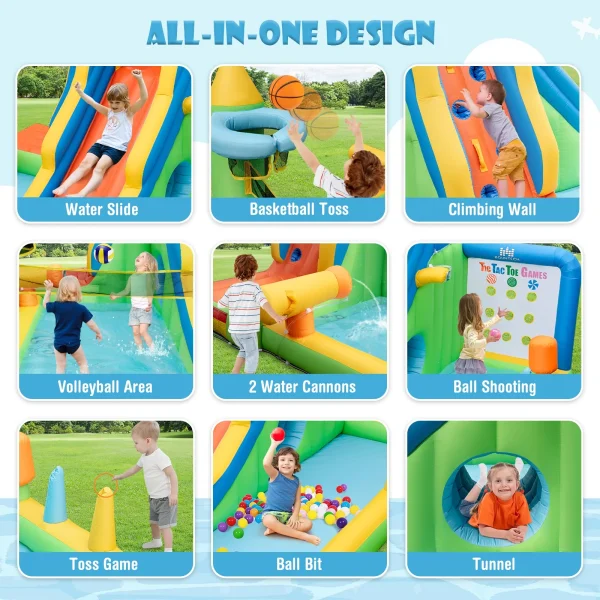Topbuy Inflatable Water Slide 9-in-1 Blow-up Water Park for Kids with Splash Pool Climbing Wall Water Guns Basketball Toss - Image 4