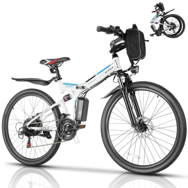 Vivi M026TGB 26 Electric Bike for Adults, Folding Mountain Bike with 500W Motor, 48V Removable Lithium-Ion Battery, 21 Speed, 20MPH, Up to 50 Miles, Dual Shock Absorber