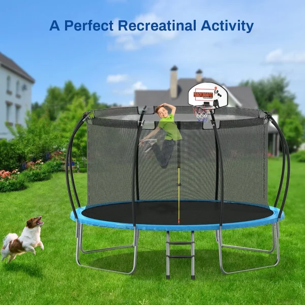 Nazhura Trampoline 12 ft with Enclosure and Basketball Hoop, 1300lbs Capacity - Image 5