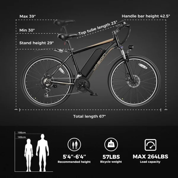 Jasion EB-X 26 Electric Bike for Adults, 500W Brushless Motor [Peak 750W] Ebike with 450Wh Removable Battery, [21 Speed Gear 22MPH] Electric Mountain Bike, Commuting E Bike with Fork Suspension - Image 2
