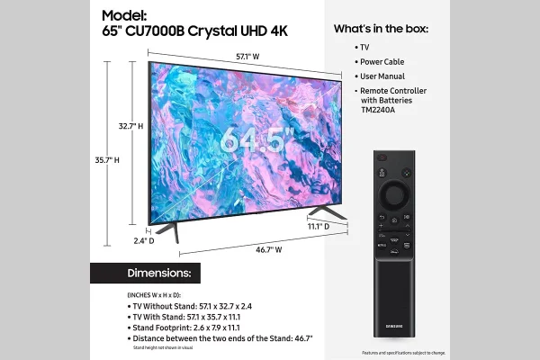 SAMSUNG 65 Class CU7000B Crystal UHD 4K Smart Television UN65CU7000BXZA - Image 4