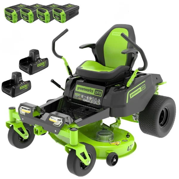 Greenworks 60V 42" Electric CrossoverZ Zero Turn Mower with (4) 8 Ah Batteries and (2) Dual Port Turbo Chargers