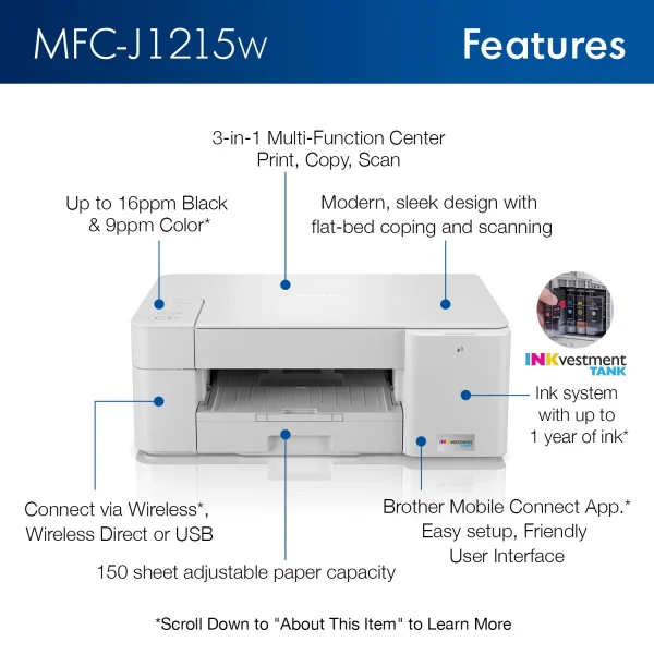 Brother MFC-J1215W INKvestment Tank Wireless Multifunction Color Inkjet Printer with Up to 1-Year of Ink In-box(1) - Image 5