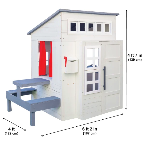 KidKraft Modern Outdoor Wooden Playhouse with Picnic Table, Mailbox & Outdoor Grill, White - Image 11