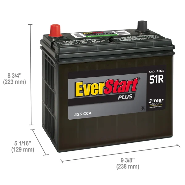 EverStart Plus Lead Acid Automotive Battery, Group Size 51R 12 Volt, 425 CCA - Image 2