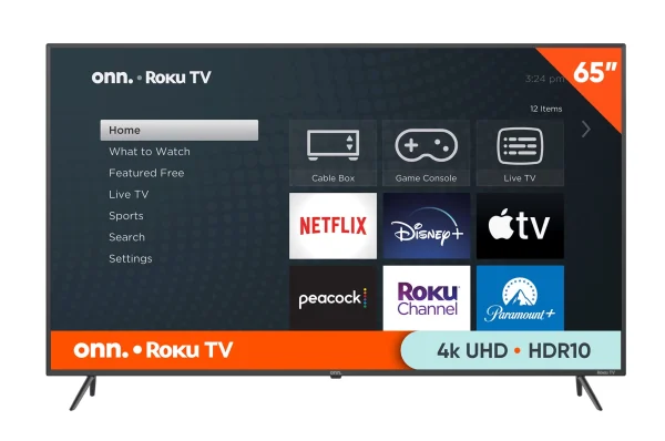 onn. 65" Class 4K UHD (2160P) LED Roku Smart Television HDR (100012587)