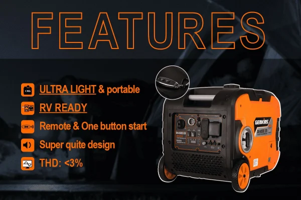 Genkins 4500 Watt Portable Inverter Generator Quiet Operation True 30 Amp RV Camping Ready Remote Controller & Electric Starter - Image 3