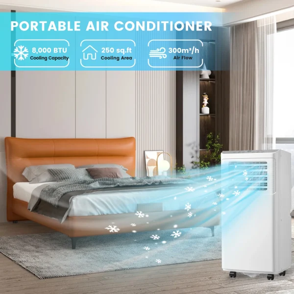 WANAI 8,000 BTU ASHRAE Portable Air Conditioner, 3-in-1 AC Unit, Cool, Dehumidifier & Fan, for Room up to 250 Sq.Ft - Image 5