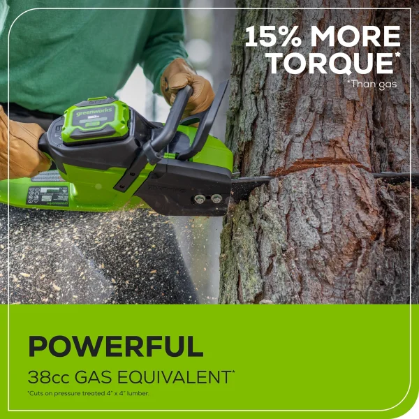 Greenworks 60V 16 1.5kW Brushless Chainsaw with 2.5 Ah Battery & 3 Amp Charger 2028602 - Image 5