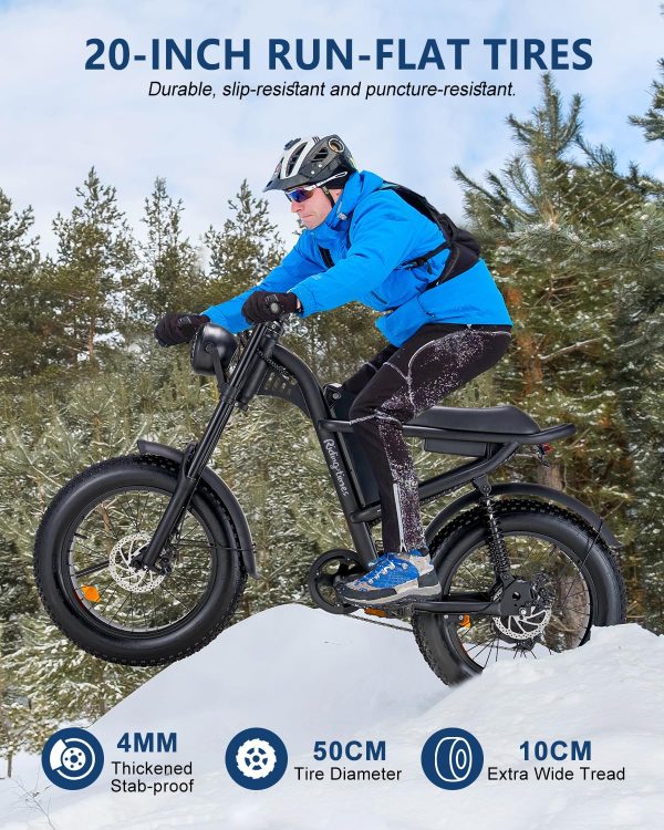 Riding'times 1500W Winter Moped Style Ebike, 20 Inch Fat Tire Electric Bike, Up to 28MPH & 75 Miles, 6-Layer Full Suspension, 15.6AH Removable Battery, Mountain Snow E Bike - Image 7