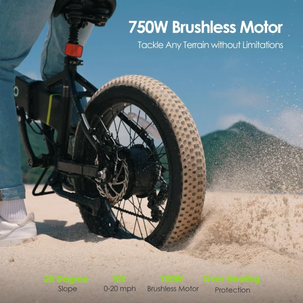 Oraimo Folding Electric Bike for Adults, 750W Brushless Motor(Peak 1000W), 48V 12Ah Hidden Battery Up to 50 Miles, 3.5H Fast Charge, 20 Fat Tire Ebike, 7 Speed Gear (Magic Gray, Standard) - Image 8