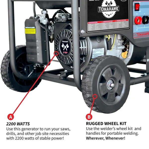 Tomahawk Power TWG120A 120 Amp Welder with 7HP Gas Powered 2,200W Generator - Image 6