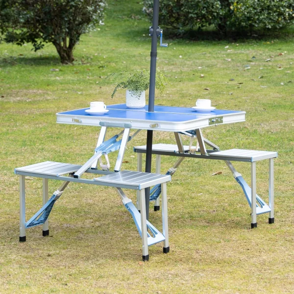 Heavy Duty Outdoor Folding Aluminum Picnic Table with 4 Seats and Portable Case